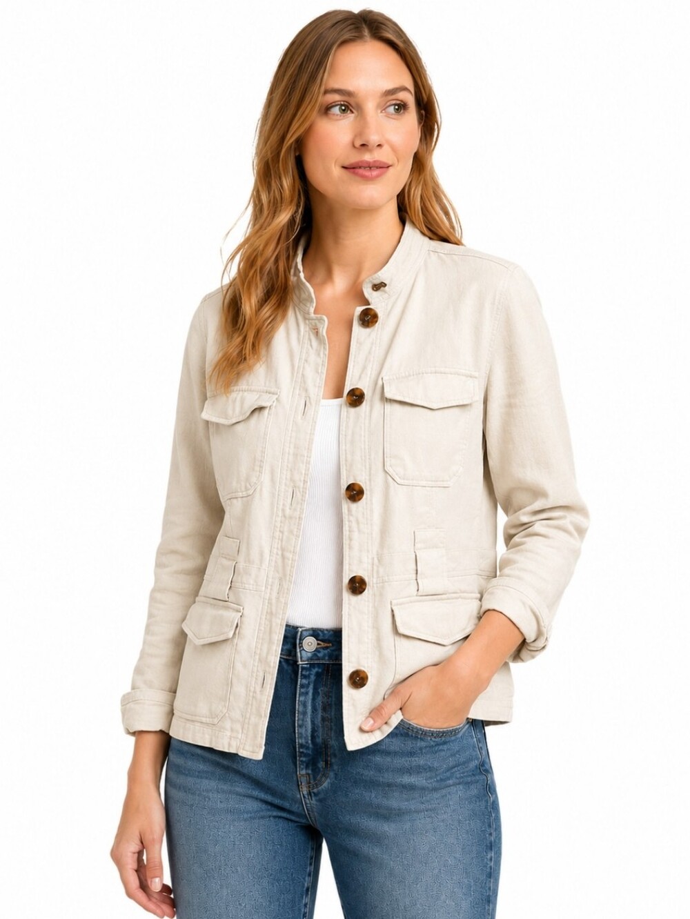 Phase Eight Cream Linen Blend Military-style Cargo Utility Jacket Sz 8